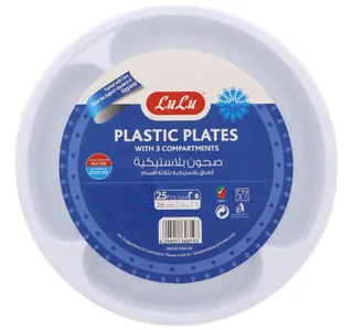 LuLu Plastic Plates With 3 Compartments 26cm 25 pcs