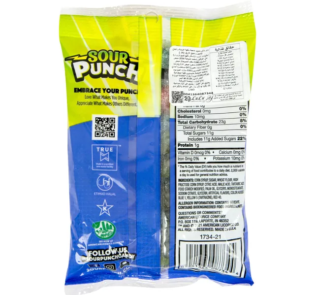 Sour Punch Bites Strawberry Green Apple Blue Raspberry 142 G