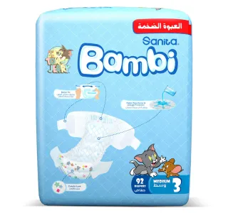 سانيتا بامبي حفاضات الأطفال العبوة الضخمة مقاس 3 وسط 6-11 كجم 92 حفاضة