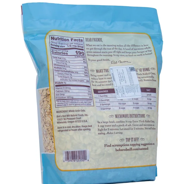 Bobs Red Mill Whole Grain Extra Thick Rolled Oats 907 G