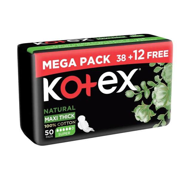 Kotex Natural Maxi Protect Thick 100 Cotton Pad Super Size With Wings