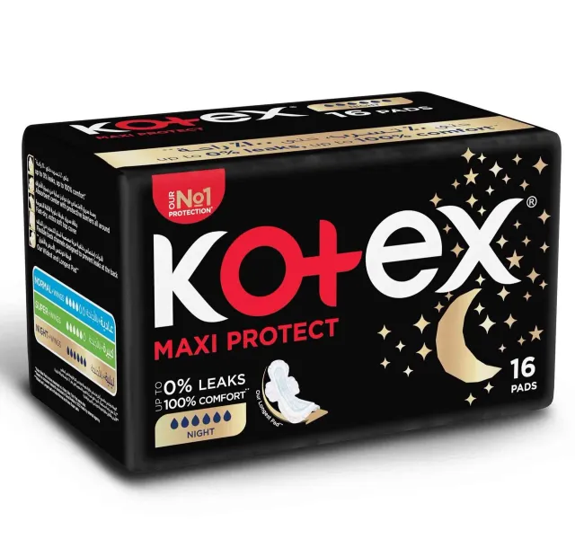 Kotex Maxi Protect Thick Overnight Protection Sanitary Pads With Wings 16