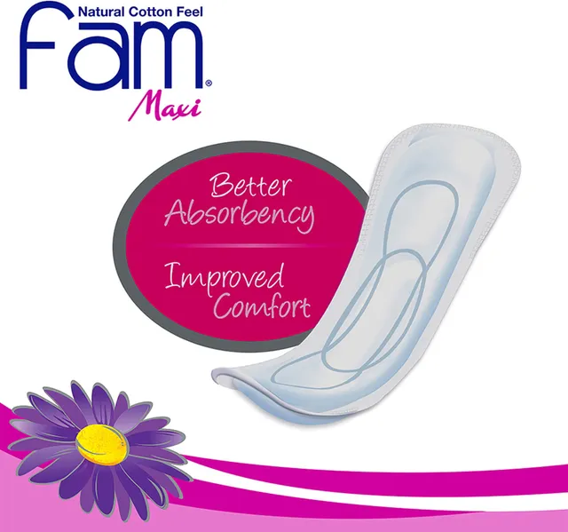 Fam Maxi Natural Cotton Feel Feminine Pads Value Pack 40 Pcs
