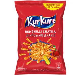 Kurkure Chilli Chatka Flavour Crispy Spicy Puffed Corn Snacks 90 G