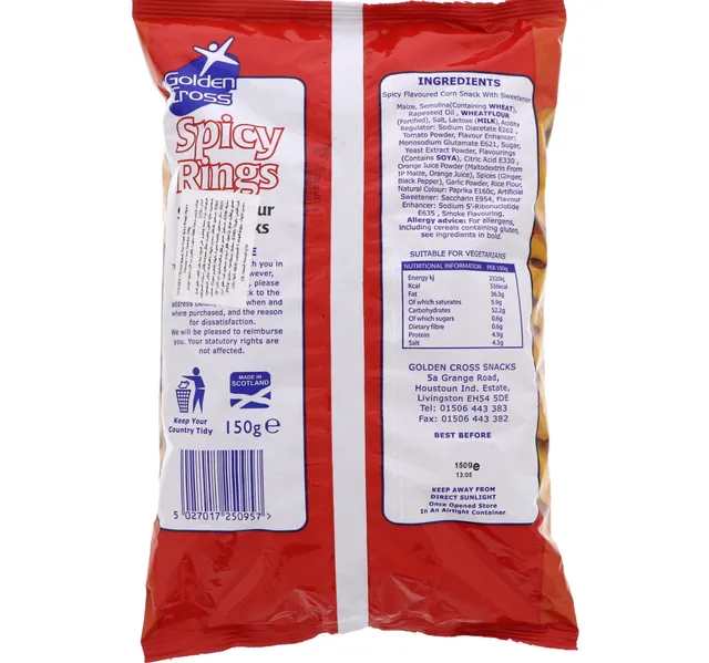 Golden Cross Spicy Rings Spicy Flavour Corn Snacks 150 G