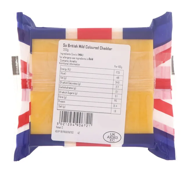 So British Mild Coloured Cheddar Cheese 200 G