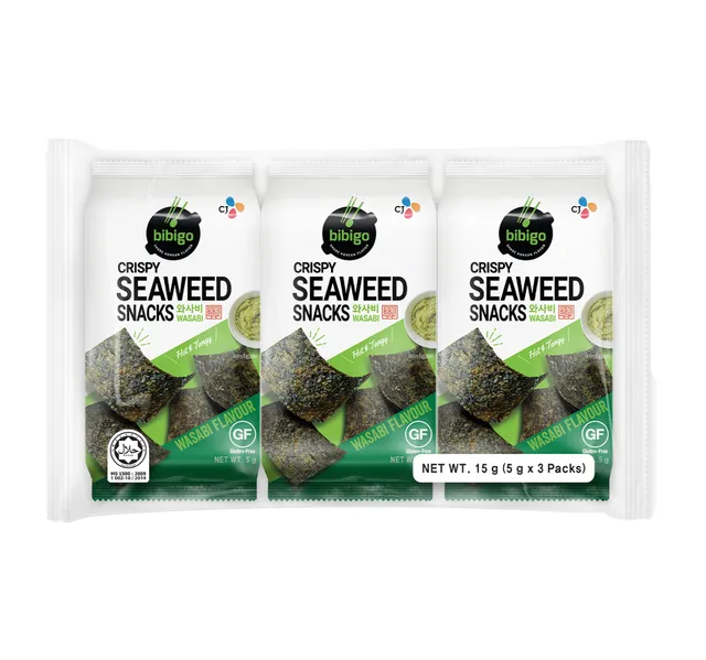 Cj Bibigo Crispy Seaweed Snacks Wasabi Flavour 3 5 G