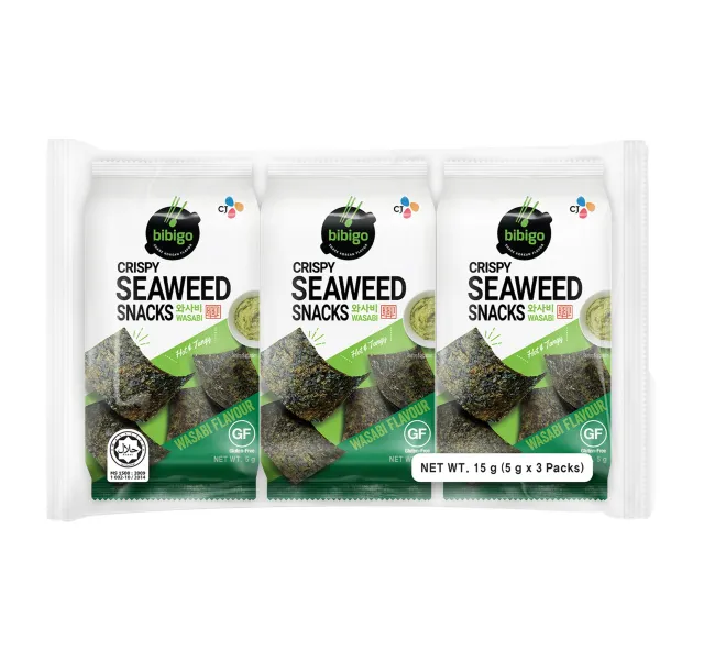 CJ Bibigo Crispy Seaweed Snacks Wasabi Flavour 3 x 5 g