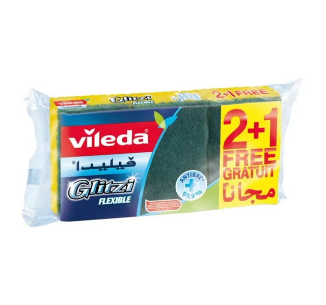 Vileda Glitzi Flexible Dish Washing Sponge Scourer 2 Pcs 1 Pc Free