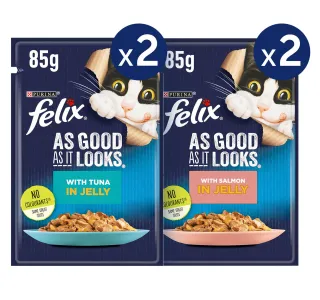Purina Felix As Good As It Looks Adult Cat Food With Tuna & Salmon In Jelly 4 x 85 g