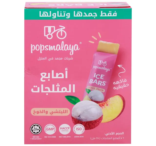بوبس مالايا أصابع المثلجات بنكهة الليتشي والخوخ 6 قطع 270 مل
