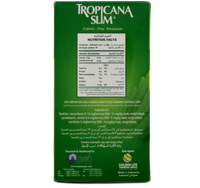 Tropicana Slim Calorie Free Sweetener With Stevia Stick Pack 50pcs