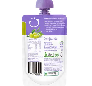 Organic Bubs Baby Food Pear White Grape 120 G