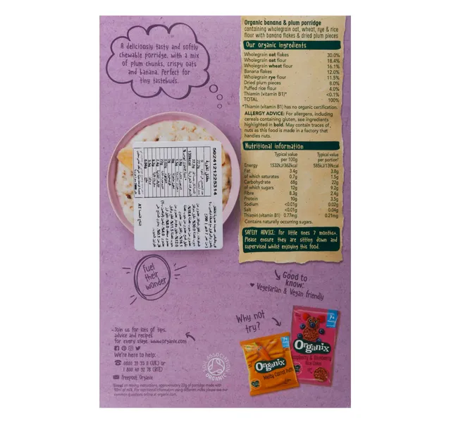 Organix Baby Food Organic Banana Plum Porridge For 7 Months 200 G