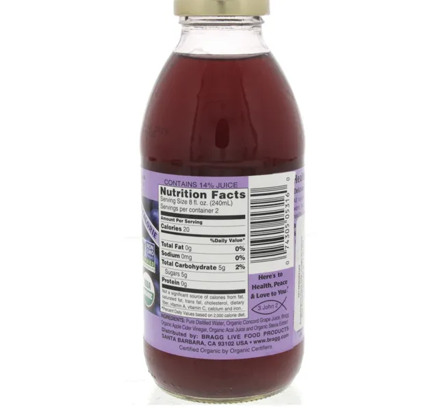 Bragg Organic Apple Cider Vinegar Concord Grape Acai 473 Ml