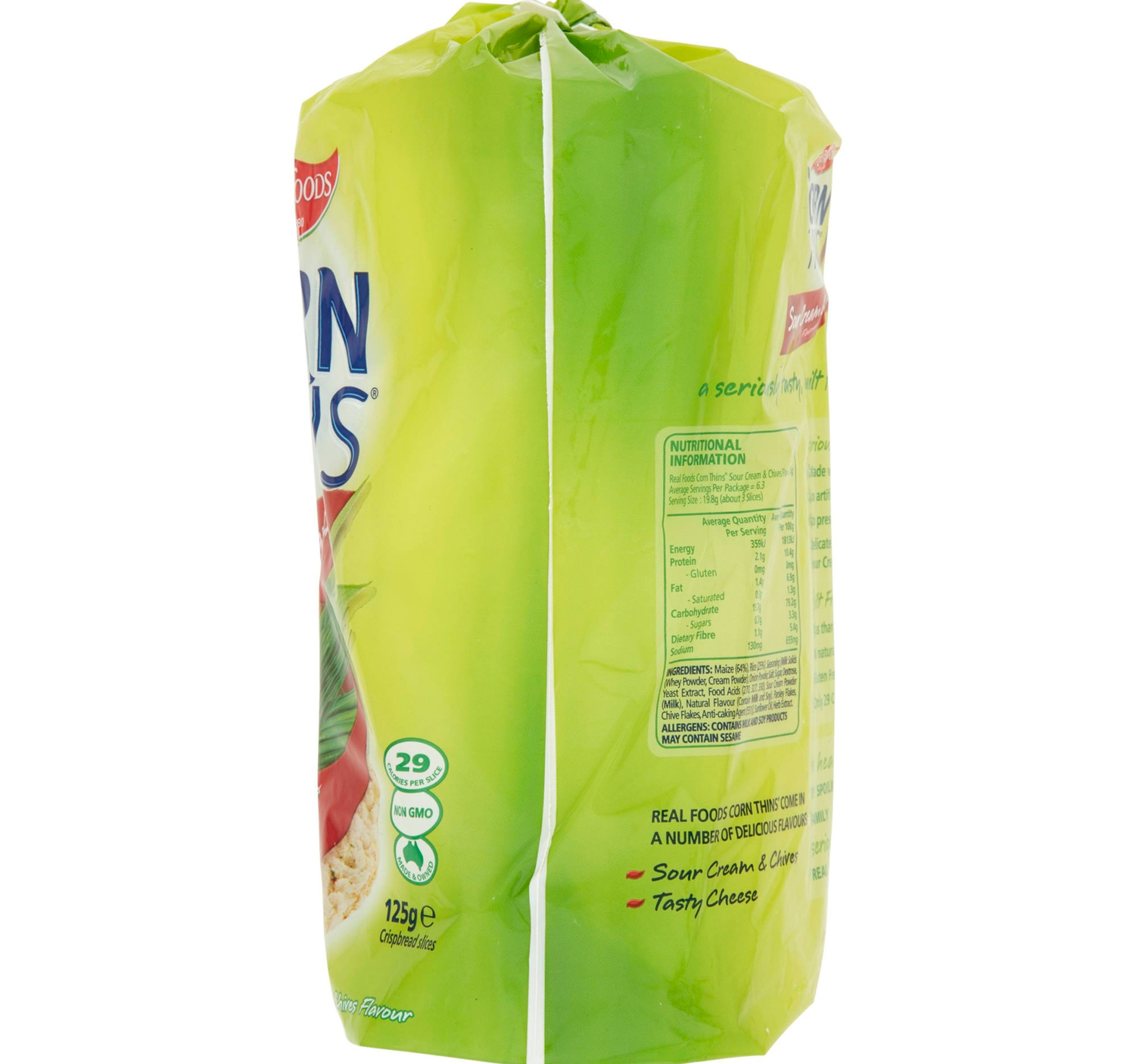 Real Foods Corn Thins Sour Cream Chives 125 G