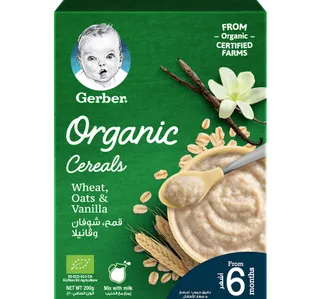 Gerber Organic Cereals Baby Food Wheat Oats Vanilla From 6 Months 200 G