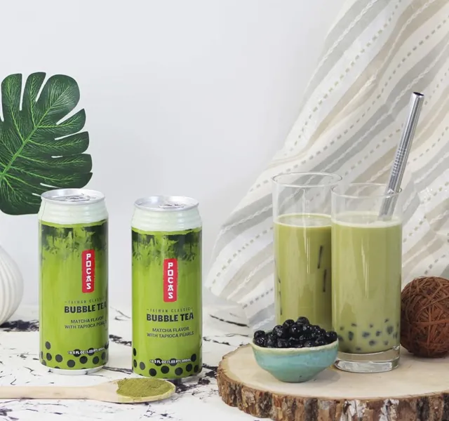 Pocas Bubble Tea Matcha Flavor With Tapioca Pearls 490 Ml