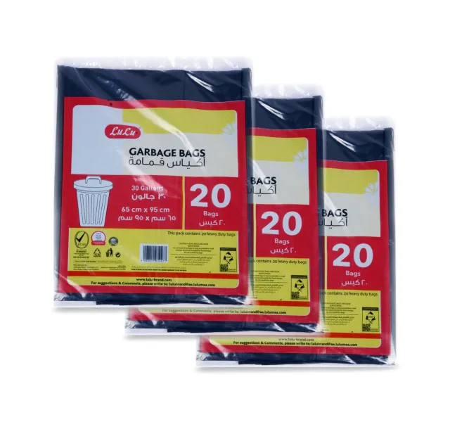 Lulu Garbage Bag Size 65cm X 95cm Capacity 30 Gallons 3 X 20 Pcs