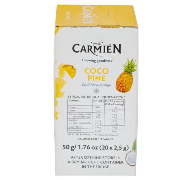 Carmien Coco Pine Cold Brew Pineapple Flavoured Rooibos Tea 20 Pcs 50 G