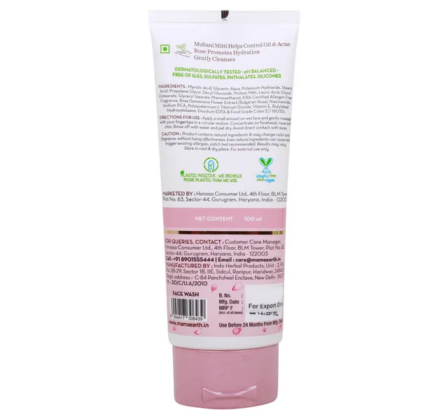 Mamaearth Face Wash With Multani Mitti Bulgarian Rose 100 Ml