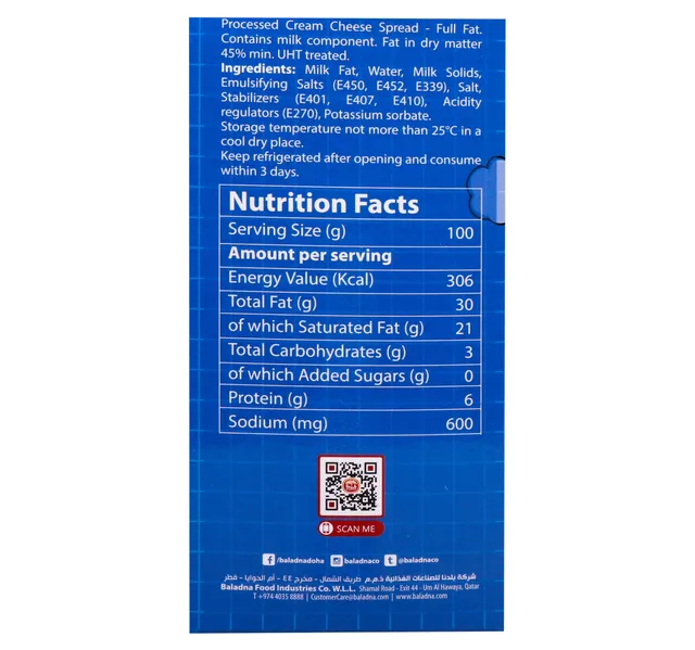 Baladna Full Fat Spreadable Cream Cheese Value Pack 2 X 500 G