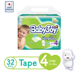BabyJoy Compressed Tape Diaper Size 4 Large Value Pack 10 - 18 kg 32 Count