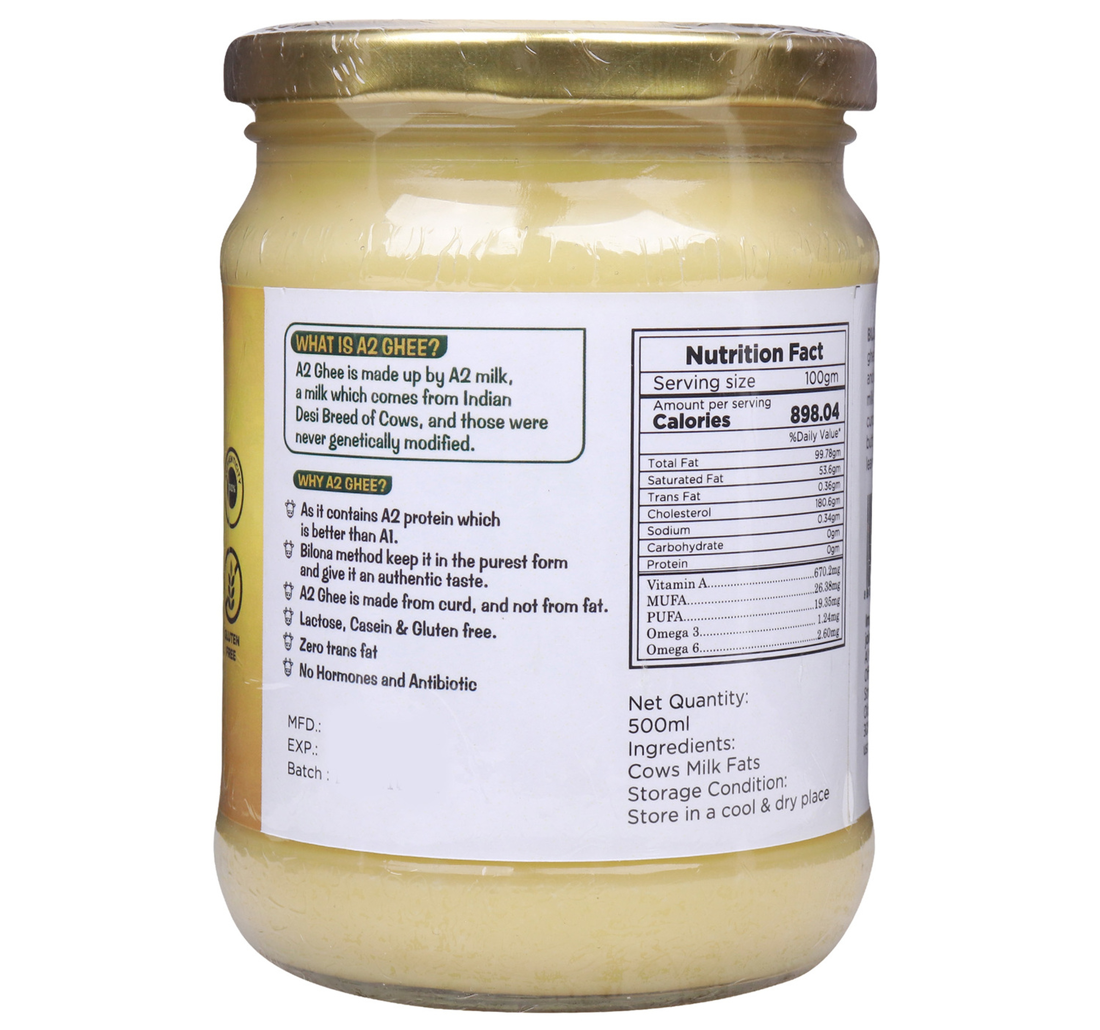 Rootstock A2 Desi Cow Ghee 500 ml