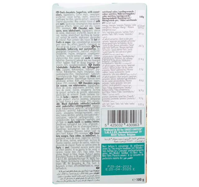 Sweet Switch 70 Dark Belgian Keto Chocolate 100 G