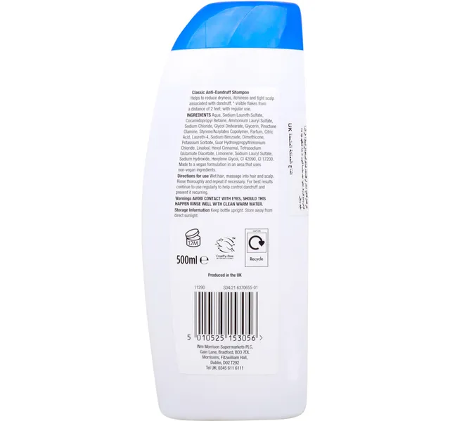 Morrisons Shampoo Anti-Dandruff Classic 500 ml