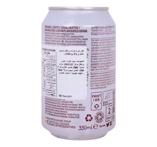 Whole Earth Organic Sparkling Orange Lemon Drink 330 Ml