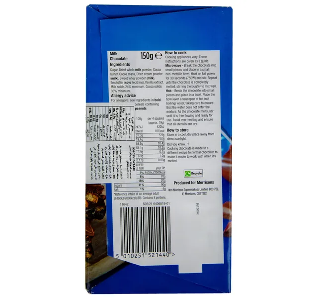 Morrisons Cooking Milk Chocolate 150 G