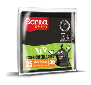 Sanita Tie Garbage Bag Oxo-Biodegradable Medium 30 Gallons Size 78 x 73 cm 25 pcs