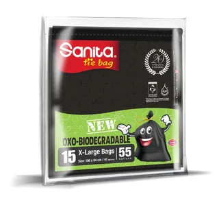 Sanita Tie Garbage Bag Oxo Biodegradable X-Large 55 Gallons Size 100 x 84 cm 15 pcs