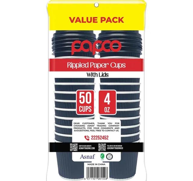 Papco Rippled Paper Cups with Lids