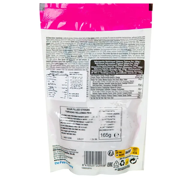 Fini Sour Filled Straws With Strawberry 165 g