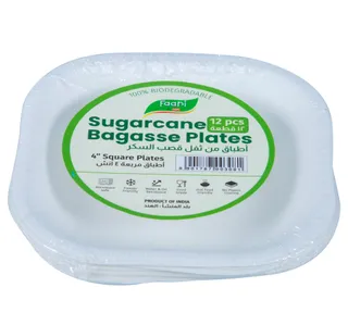Faani Sugarcane Bagasse Square Plates 4 12 Pcs