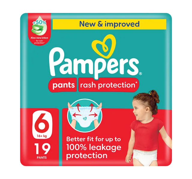 Pampers Rash Protection Pants Diapers, Size 6, 16+kg, Value Pack, 19 pcs