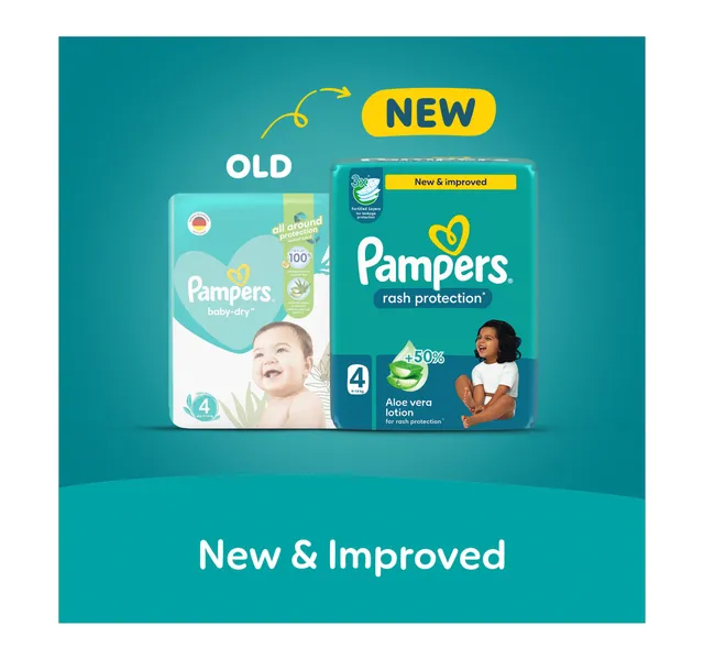 Pampers Rash Protection Taped Diapers, Size 4, 9-14kg, Giant Pack, 74 pcs