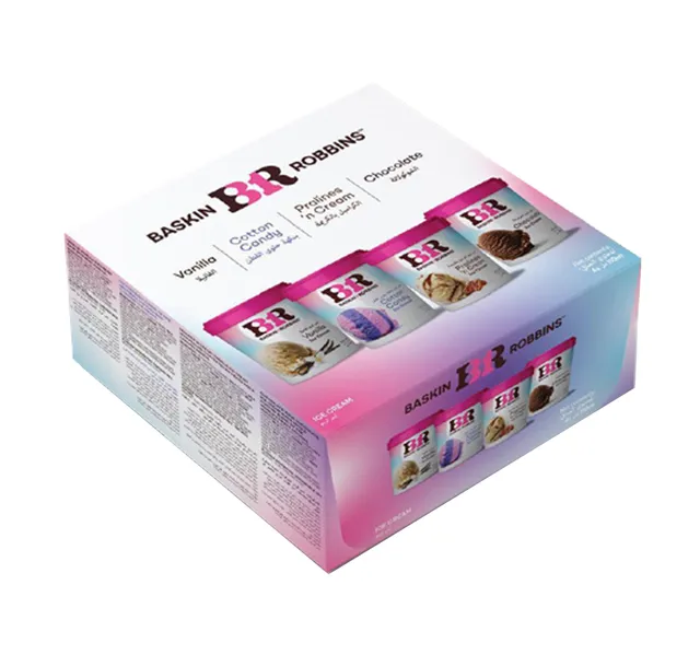 Baskin Robbins Ice Cream Cup Assorted Vanilla Cotton Candy Pralines N Cream And Chocolate 4 X 110 Ml