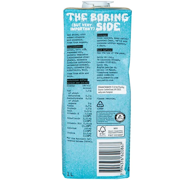 Oatly No Sugars Oat Milk 1 Litre