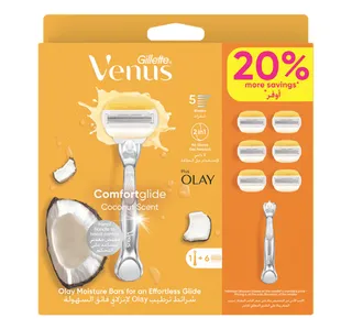 Gillette Venus Comfortglide Coconut Scent 1 Handle + 6 Blades