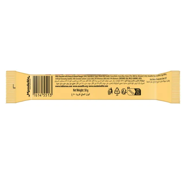 Toblerone Swiss Milk Chocolate Bar With Honey And Almond Nougat 50 G