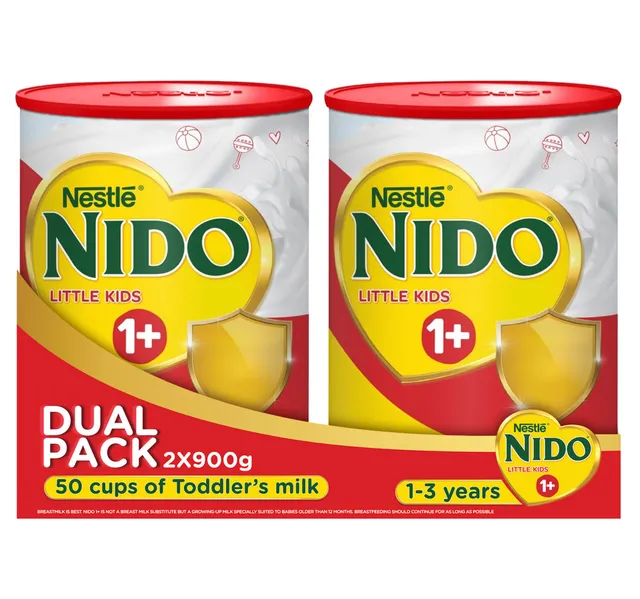 Nestle Nido Little Kids 1+ Growing Up Milk Powder Tin For Toddlers 1-3 Years 2 x 900 g