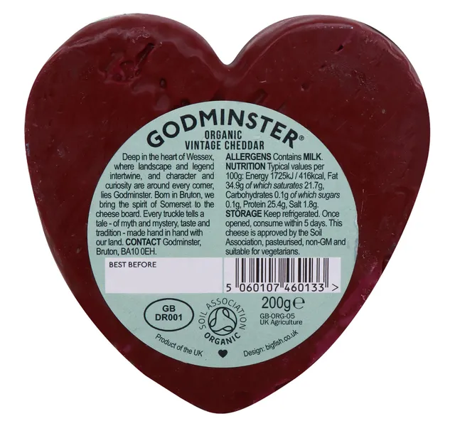 Godminster Vintage Organic Cheddar Heart 200 G