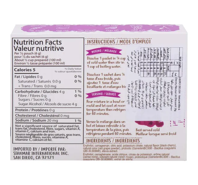 Simply Delish Black Cherry Jelly Dessert Sugar Free 18 G