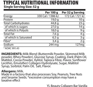Youthful Living Beauty Collagen Bar Vanilla Chocolate 52 g