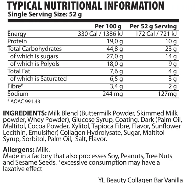 Youthful Living Beauty Collagen Bar Vanilla Chocolate 52 g