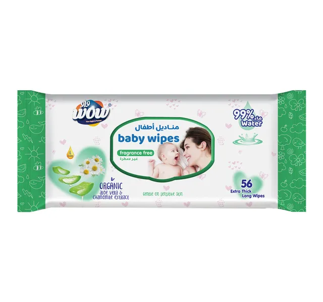 Wow Baby Wipes Extra Thick Long Fragrance Free 56 Pcs