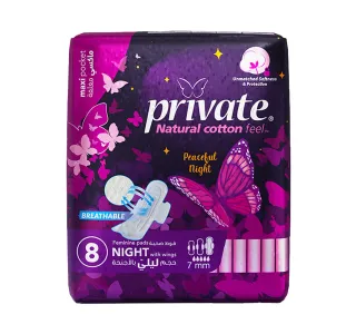 Private Natural Cotton Feel Maxi Pocket Night Sanitary Pads with Wings 8 pcs